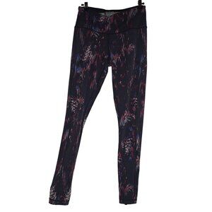 Victoria Sport Women Small Black Colorful Abstract Leggings Mesh Panels Lace-Up